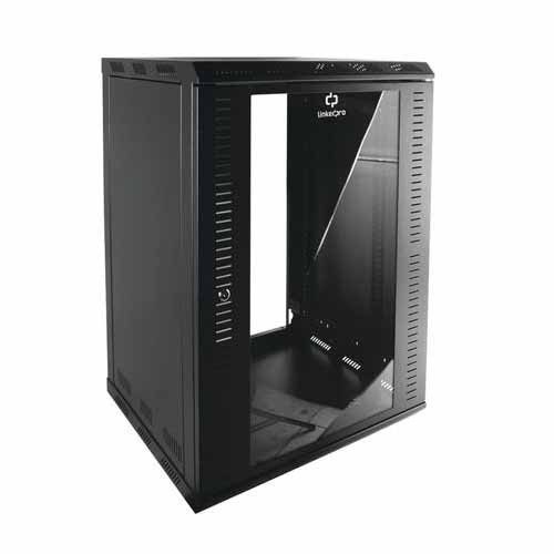 GABINETE LINKEDPRO PARA MONTAJE EN PARED, PUERTA DE CRISTAL TEMPLADO, CUERPO FIJO CON RACK 19? DE 16 UNIDADES, SR-1916-GFP