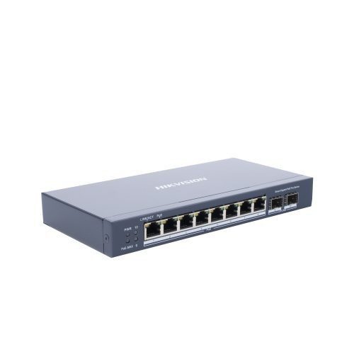 SWITCH HIKVISION GIGABIT ETHERNET DS-3E1510P-SI, 8 PUERTOS POE+ 10/100/1000MBPS + 2 PUERTOS SFP, 20 GBIT/S, 8.000 ENTRADAS – ADM
