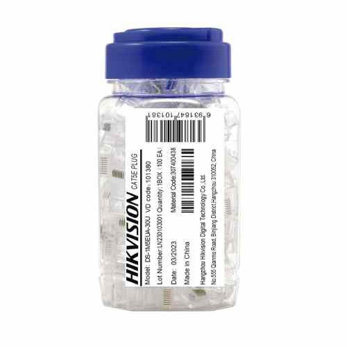 PLUG RJ-45 CAT6 HIKVISION, BOTE CON 100 PIEZAS TRANSPARENTES, CHAPADO EN ORO A 30 MICRAS, SIN BLINDAJE, USO INTERIOR, SOPORTA NO