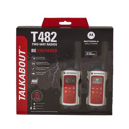 KIT DE RADIOS MOTOROLA SOLUTIONS T482: PARA EMERGENCIAS EN COLOR BLANCO CON ROJO (PAQUETE DE DOS)