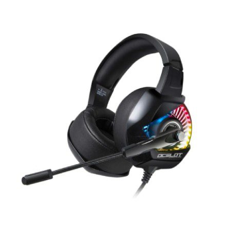 HEADSET TIPO DIADEMA AURICULARES OCELOT,CON MICRÓFONO, COLOR NEGRO, GAMERS CON RGB, OGMH01