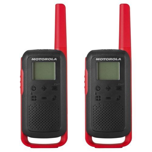 MOTOROLA SOLUTIONS, PORTABLE FRS, T210, TALKABOUT, RADIOS BIDIRECCIONALES, RECARGABLES, 22 CANALES, 20 MILLAS, NEGRO CON ROJO, P