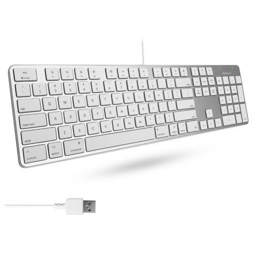 MACALLY TECLADO USB, TECLADO CON CABLE – ALUMINIO, ALUMINIO PLATEADO