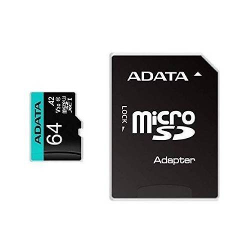 MEMORIA FLASH ADATA PREMIER PRO, 64GB MICROSDXC UHS-I CLASE 10, CON ADAPTADOR, AUSDX64GUI3V30SA2-RA1