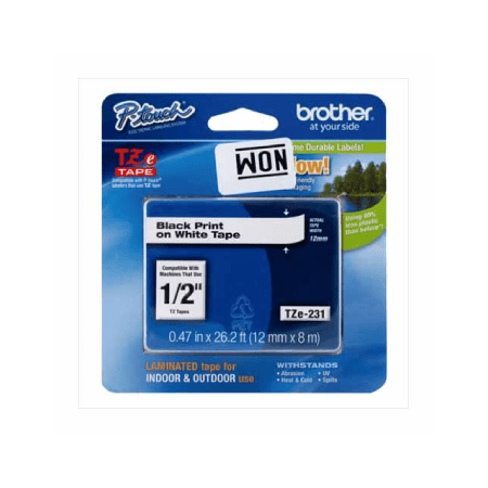 CINTA BROTHER TZ-231 NEGRO/BLANCO 12MM PT320/340/520/540